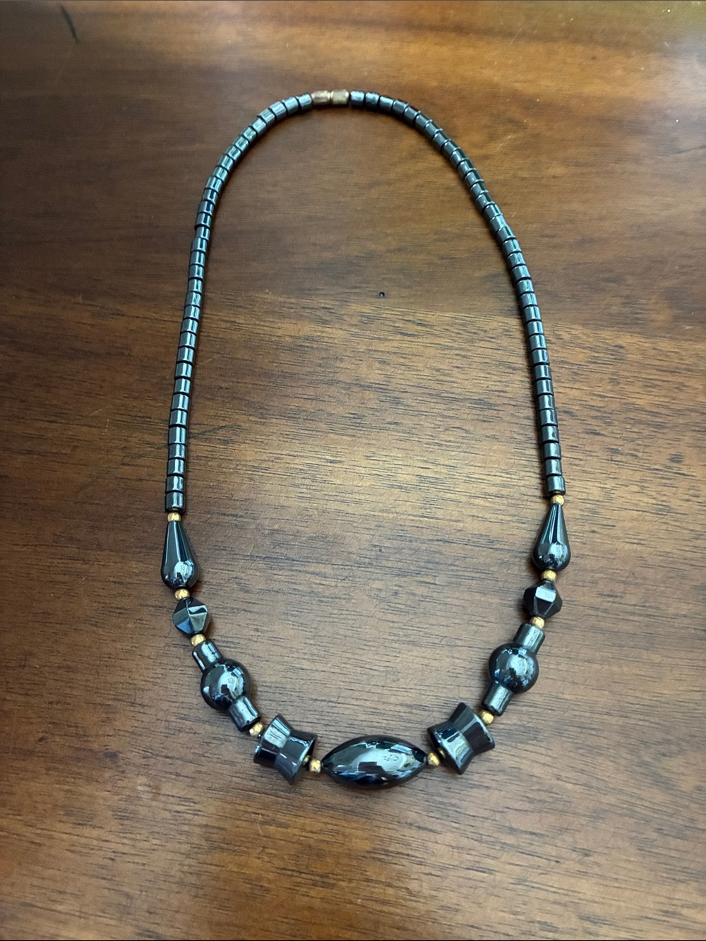 Vintage Necklace with Gold Accents (Magnetic Hematite?)